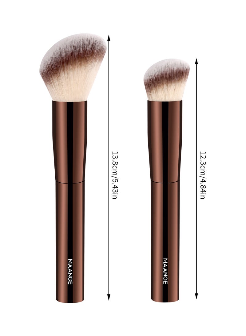 MAANGE فرشاة كونتور 2 قطع - مصنوعة بكثافة، مريحة ومرنة لدمج مثالي، لمستحضرات التجميل السائلة، الكريمة والبودرة (بني قهوة) - Image 4