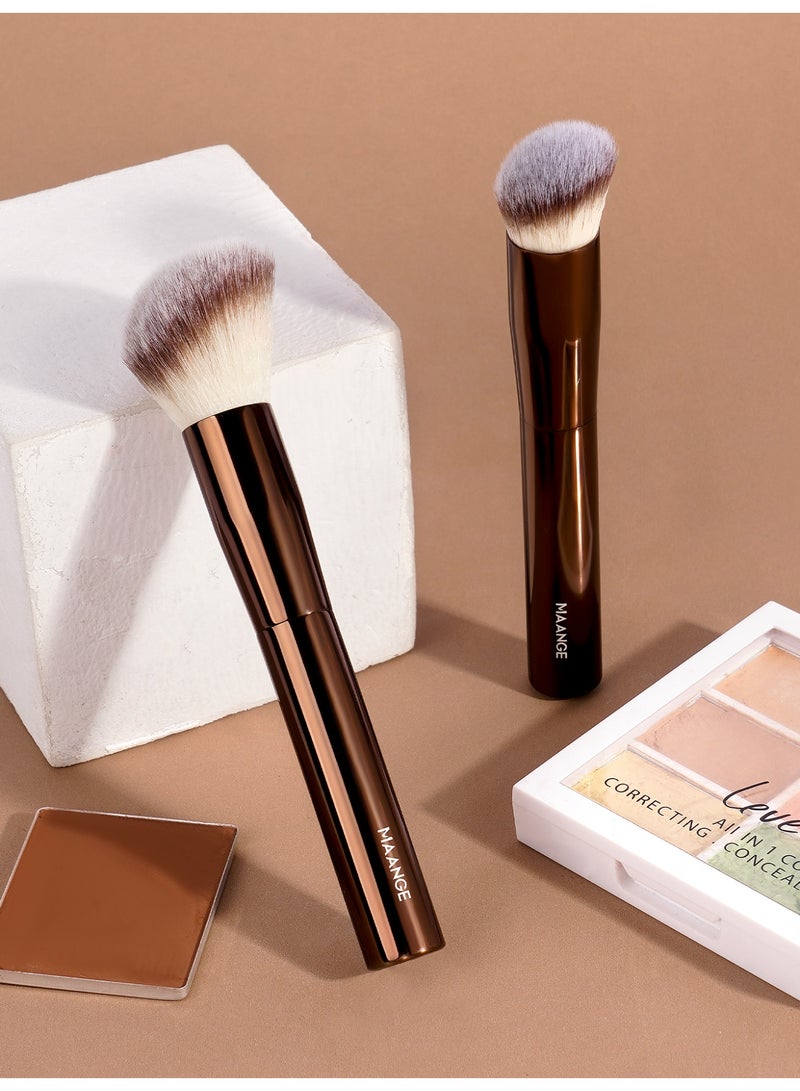 MAANGE فرشاة كونتور 2 قطع - مصنوعة بكثافة، مريحة ومرنة لدمج مثالي، لمستحضرات التجميل السائلة، الكريمة والبودرة (بني قهوة) - Image 3