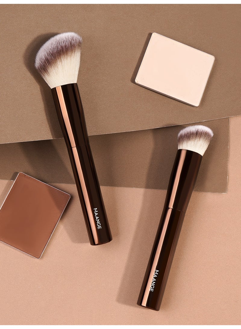 MAANGE فرشاة كونتور 2 قطع - مصنوعة بكثافة، مريحة ومرنة لدمج مثالي، لمستحضرات التجميل السائلة، الكريمة والبودرة (بني قهوة) - Image 2