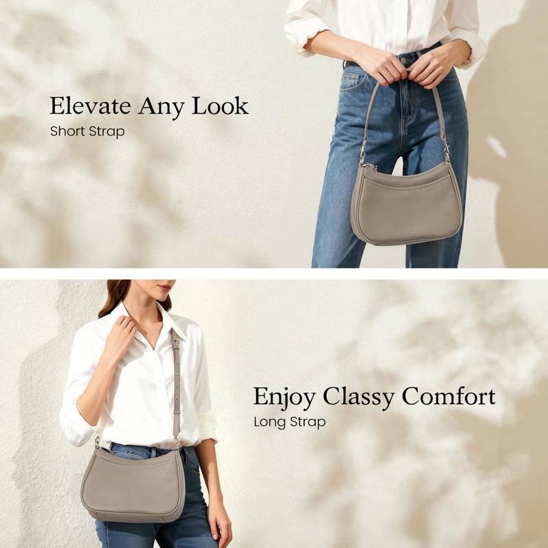 befen Anti Theft Genuine Leather Purse for Women Designer Crossbody Bag Trendy Hobo Bag with RFID Blocking Soft Leather Purse Travel Womens Handbag Shoulder with 2 Detachable Straps, Taupe Gray - Image 3