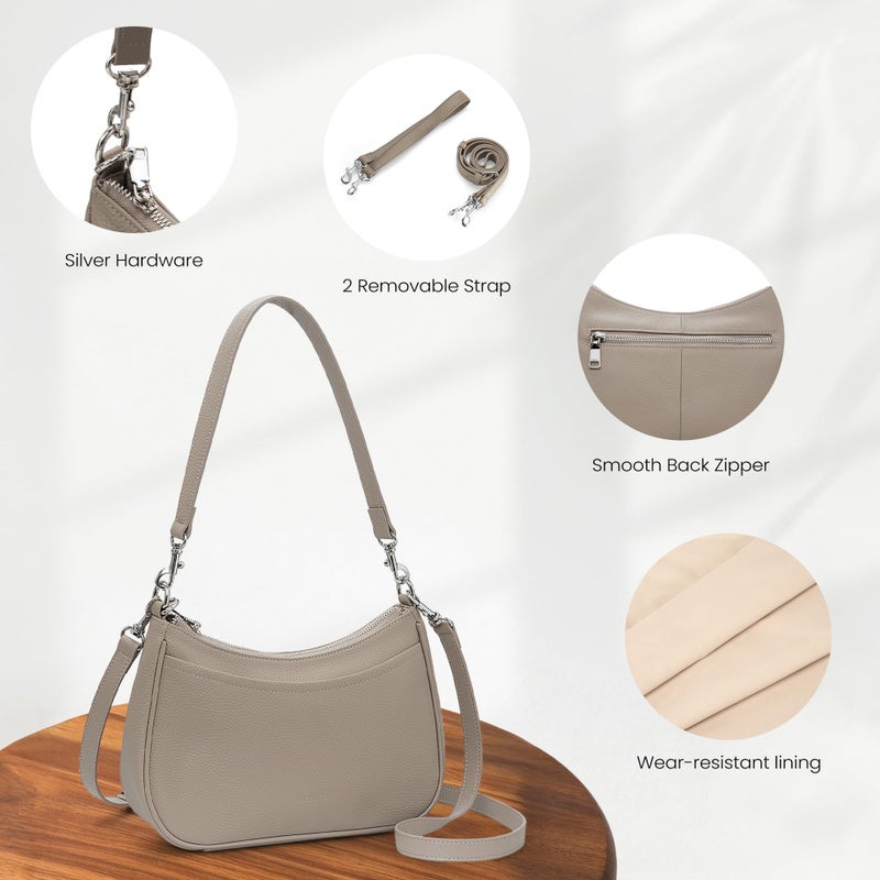 befen Anti Theft Genuine Leather Purse for Women Designer Crossbody Bag Trendy Hobo Bag with RFID Blocking Soft Leather Purse Travel Womens Handbag Shoulder with 2 Detachable Straps, Taupe Gray - Image 5