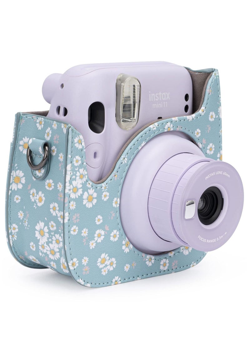 Captaintech Protective Case for Fujifilm Instax Mini 11 / 9 / 8+ / 8 Instant Film Cameras with Accessory Pocket and Detachable/Adjustable Shoulder Strap (Daisy Dark Blue) - Image 3