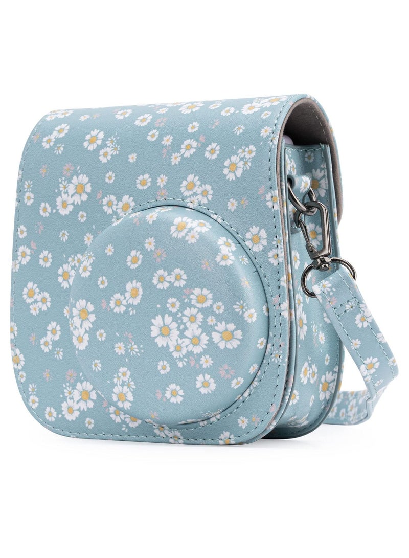 Captaintech Protective Case for Fujifilm Instax Mini 11 / 9 / 8+ / 8 Instant Film Cameras with Accessory Pocket and Detachable/Adjustable Shoulder Strap (Daisy Dark Blue) - Image 1