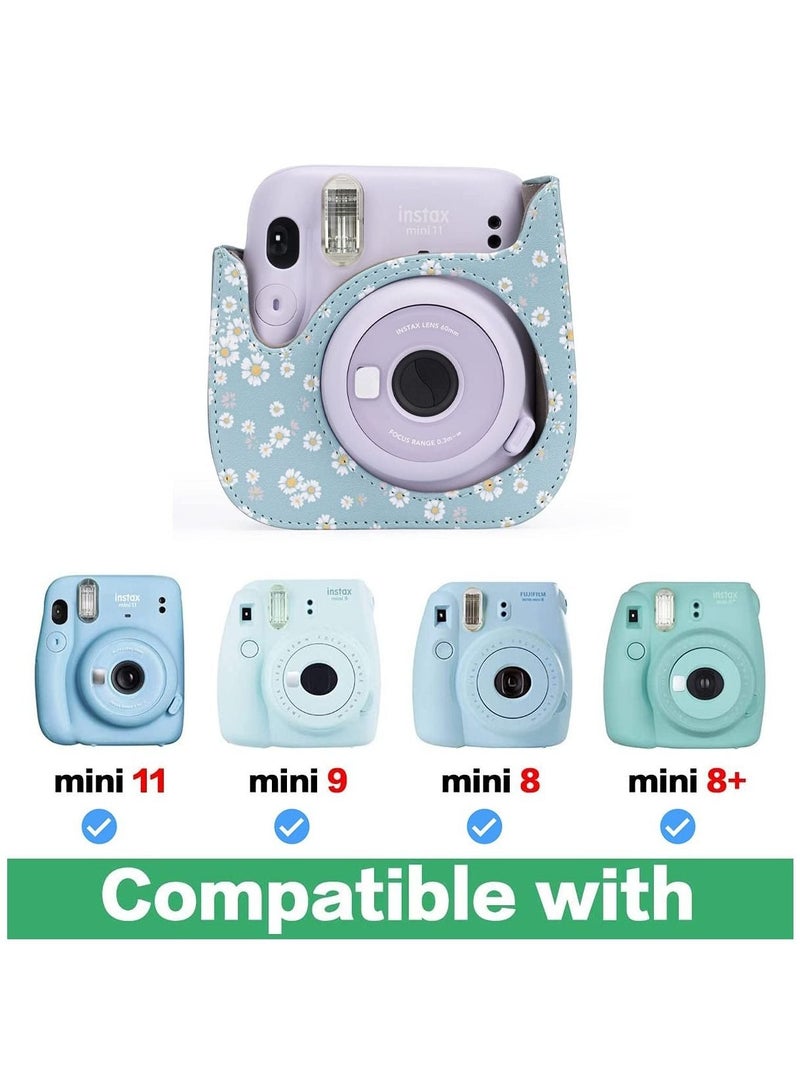 Captaintech Protective Case for Fujifilm Instax Mini 11 / 9 / 8+ / 8 Instant Film Cameras with Accessory Pocket and Detachable/Adjustable Shoulder Strap (Daisy Dark Blue) - Image 2
