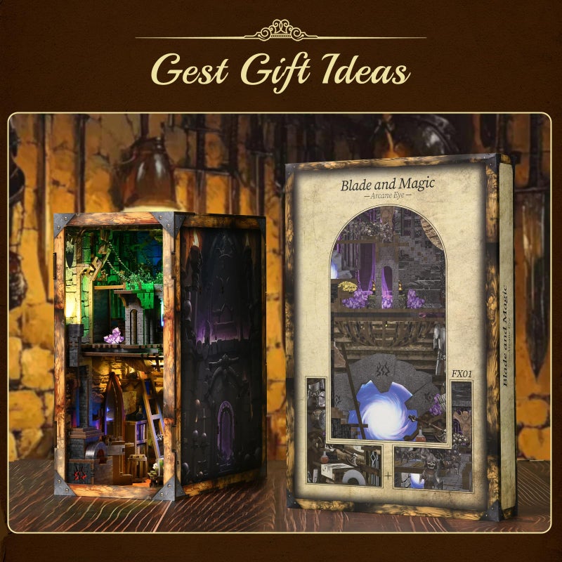 MiniCity Book Nook Kit, DIY Miniature Dollhouse Booknook Kit, 3D Wooden Puzzle Bookend Bookshelf Insert Decor with LED Light for Teens and Adults (Blade and Magic) - Image 2