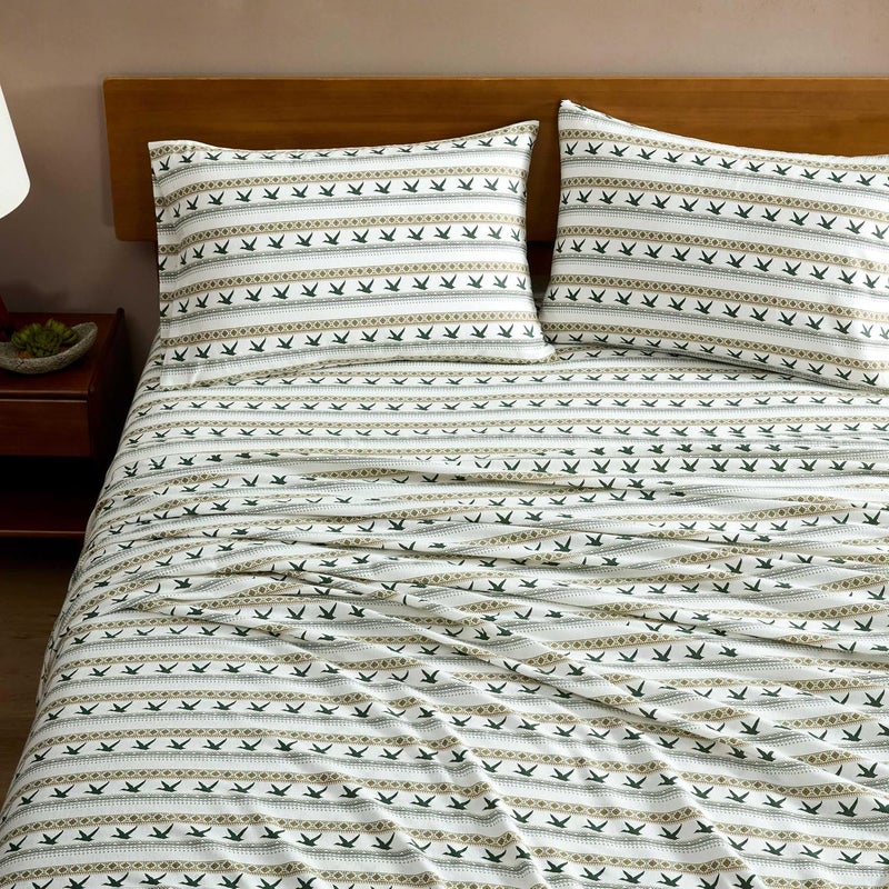 Eddie Bauer – King Flannel Sheet Set, Soft Brushed Cotton Bedding with Matching Pillowcases, Fully Elastic Fitted Sheet, Deep Pocket Bed Set, Breathable All-Season Comfort (Goose Sweater Green) - Image 3