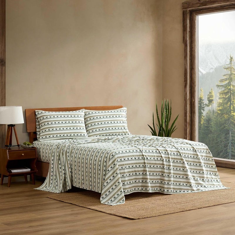Eddie Bauer – King Flannel Sheet Set, Soft Brushed Cotton Bedding with Matching Pillowcases, Fully Elastic Fitted Sheet, Deep Pocket Bed Set, Breathable All-Season Comfort (Goose Sweater Green) - Image 2
