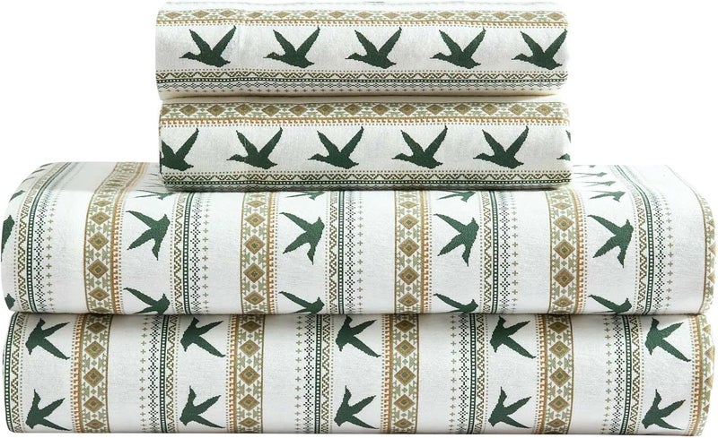 Eddie Bauer – King Flannel Sheet Set, Soft Brushed Cotton Bedding with Matching Pillowcases, Fully Elastic Fitted Sheet, Deep Pocket Bed Set, Breathable All-Season Comfort (Goose Sweater Green) - Image 1
