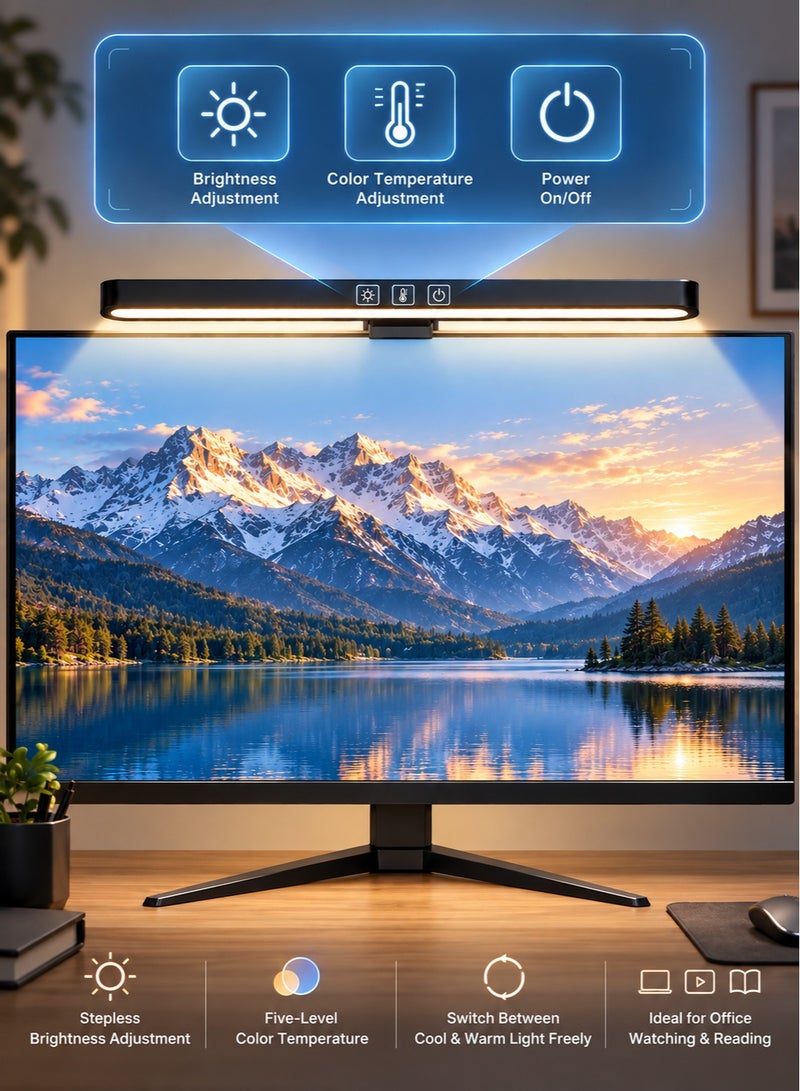 AOR Esports Computer screen light, USB powered computer monitor laptop light, suitable for office/home/gaming/desktop, touch, 5-level color and brightness, stepless dimming, Type-C port, black ABS, work/study LED desk lamp 14.17 inches (360MM) - Image 5