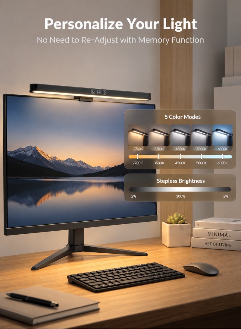 AOR Esports Computer screen light, USB powered computer monitor laptop light, suitable for office/home/gaming/desktop, touch, 5-level color and brightness, stepless dimming, Type-C port, black ABS, work/study LED desk lamp 14.17 inches (360MM) - Image 2