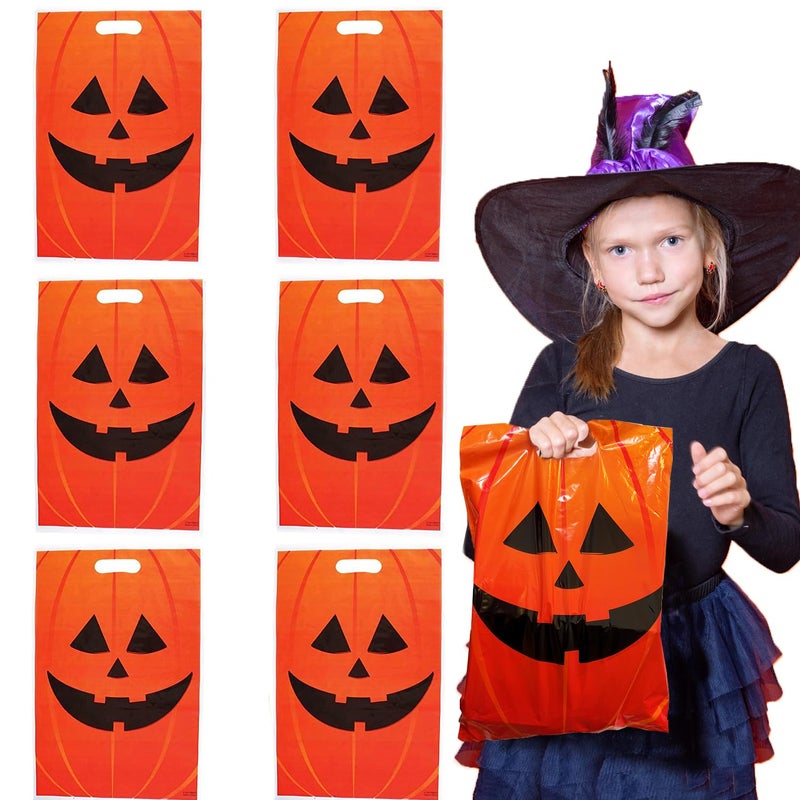 GiftExpress 50Pack 1117 Jack O Lantern Trick or Treat Goody Bags  Durable Plastic Halloween Party Favor Bags