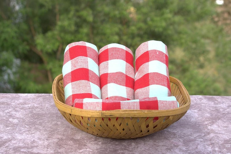 CRAZYWEAVES Crazy Weaves Cotton Hand Towel Lunch Towel Daily use towel Face Towel Pack of 4 (18" * 28")100%pure cotton towel (RED GREEN BIG CHECK, 18 X 28) - Image 2