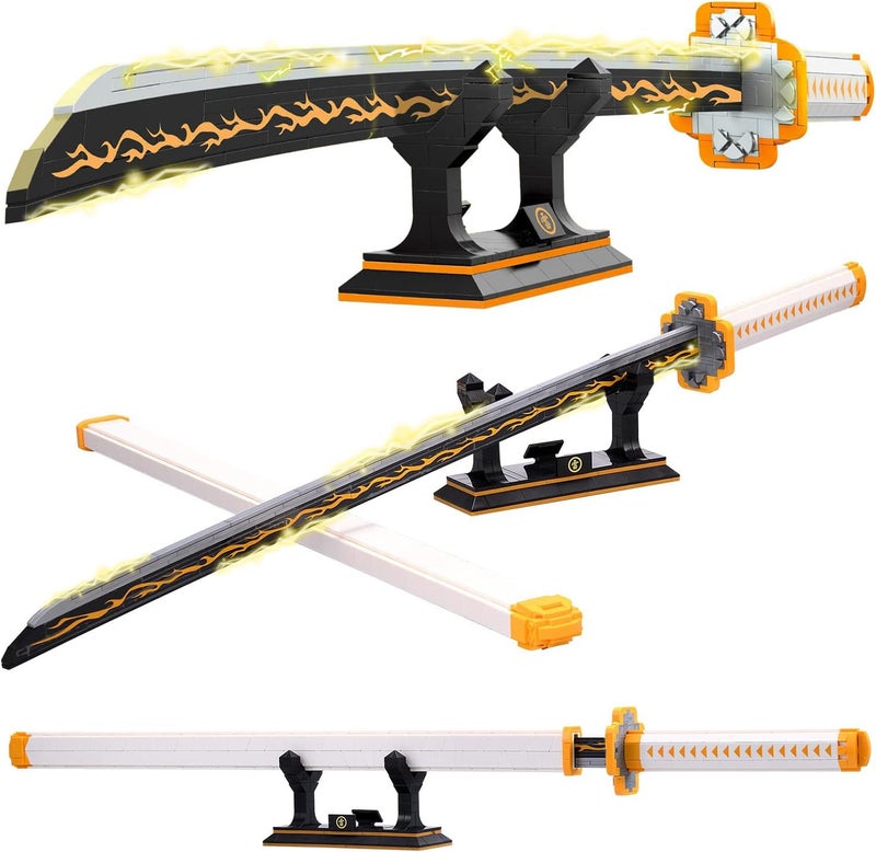HIGH GODO Zenitsu Sword Building Set, 38.8in Demon Sword Set with Scabbard and Stand, Cosplay Anime Samurai Sword, Handmade Katana Toy Sword for Adults and Kids 8+ (956 Pieces) - Image 1
