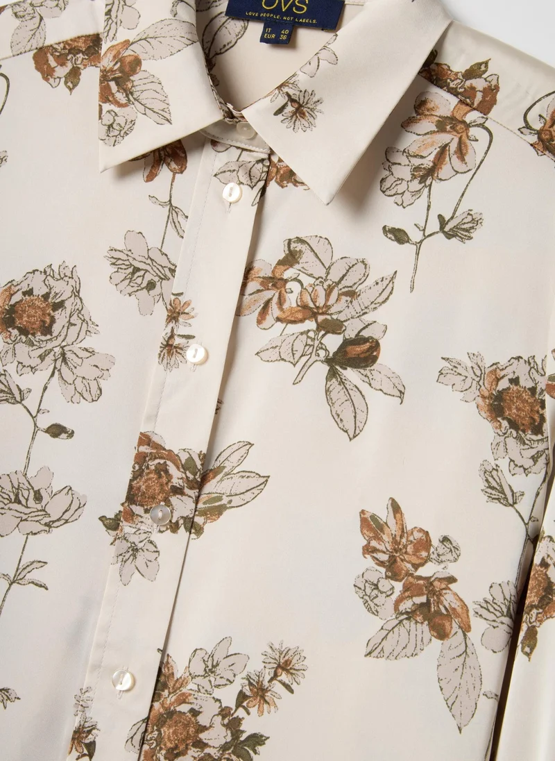Ovs  OVS Multicolour Long Sleeve Satin Shirt With Floral Pattern, Regular Fit for Women | Best Price UAE