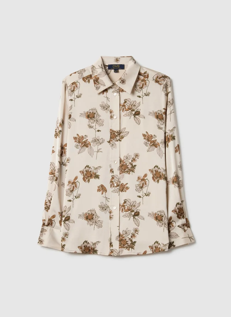 Ovs  OVS Multicolour Long Sleeve Satin Shirt With Floral Pattern, Regular Fit for Women | Best Price UAE