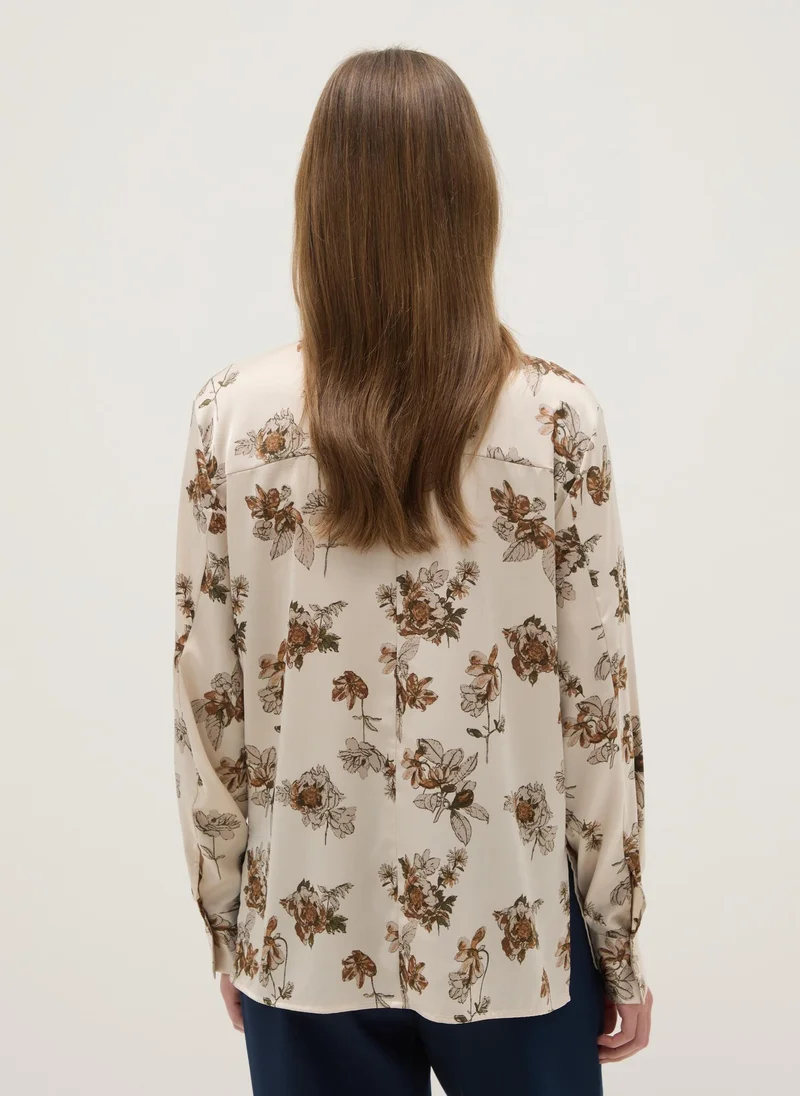 Ovs  OVS Multicolour Long Sleeve Satin Shirt With Floral Pattern, Regular Fit for Women | Best Price UAE