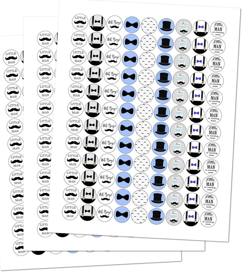 RokAPary 324 Little Man Kisses Labels for Baby Shower Or Baby Sprinkle Party Or Birthday Event Blue Stickers Mustache Wrappers Decorations Favors Its a Boy Made in USA - Image 2