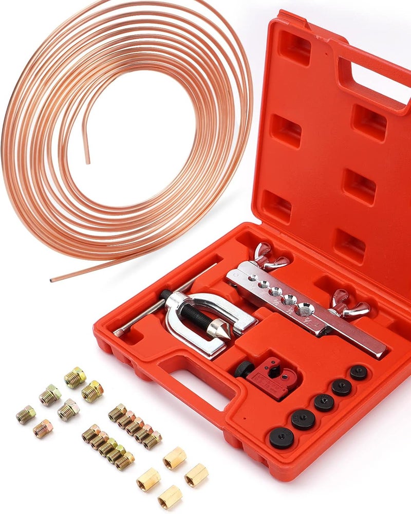 Racewill 25 ft 3/16 Copper Coated Brake Line Kit with Flaring Tool and Fittings - Image 1
