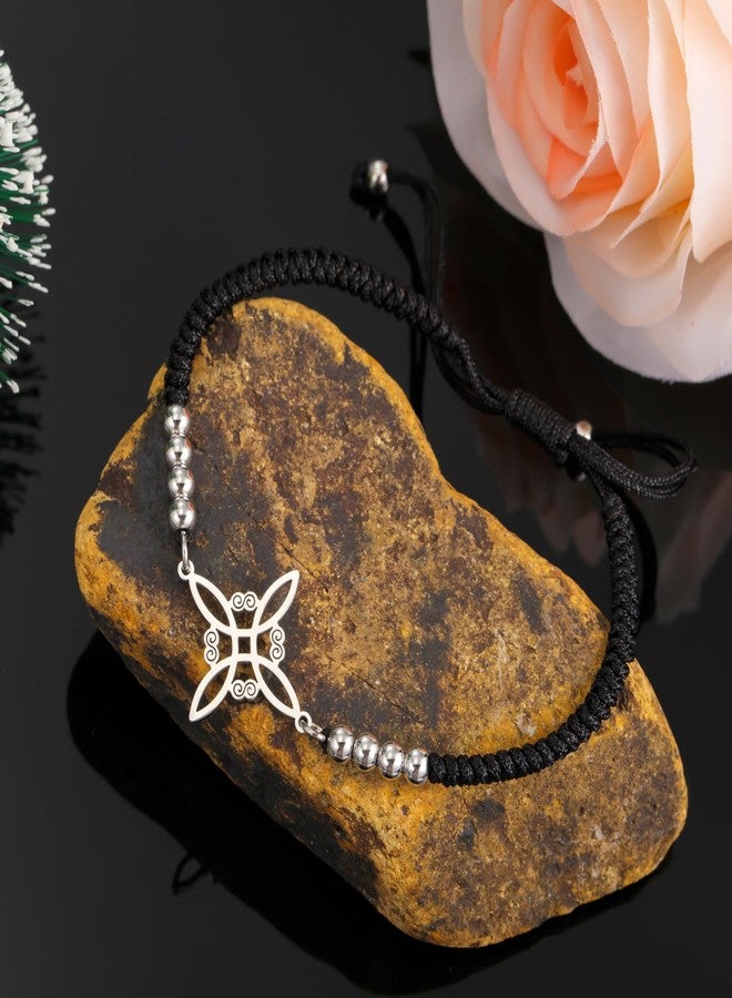 EUEAVAN Adjustable Witch Knot Bracelet Irish Trinity Celtic Knot Bracelet Handmade Braided Rope Lucky Red String Bracelet Beaded Triquetra Wiccan Amulet Jewelry Irish Gift (black) - Image 5