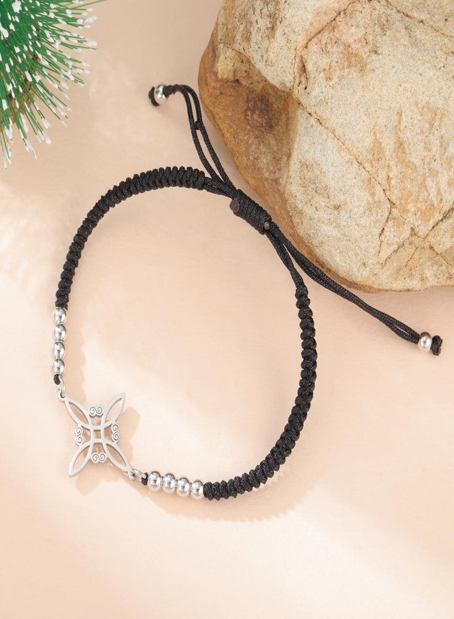 EUEAVAN Adjustable Witch Knot Bracelet Irish Trinity Celtic Knot Bracelet Handmade Braided Rope Lucky Red String Bracelet Beaded Triquetra Wiccan Amulet Jewelry Irish Gift (black) - Image 4