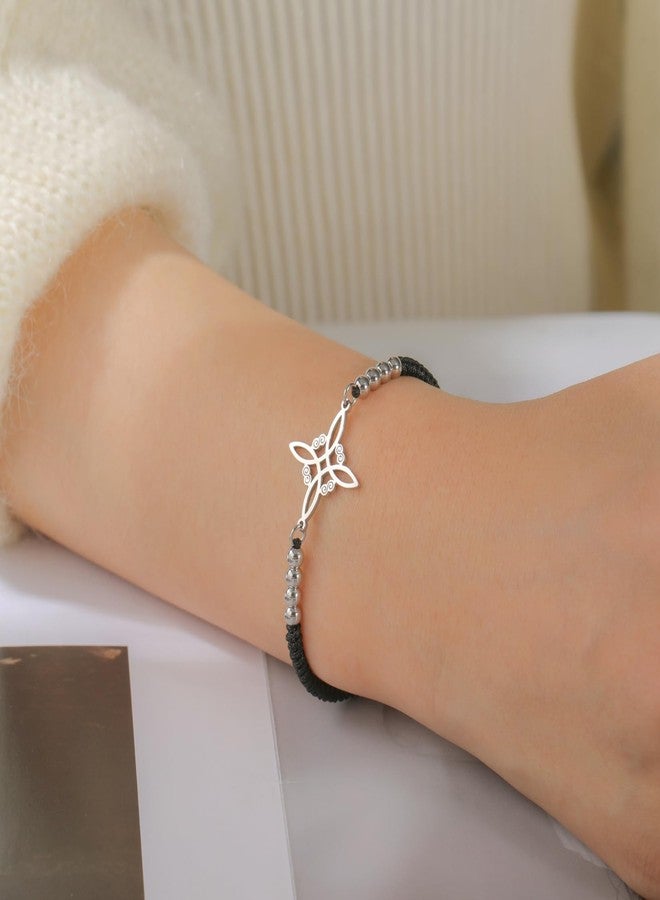 EUEAVAN Adjustable Witch Knot Bracelet Irish Trinity Celtic Knot Bracelet Handmade Braided Rope Lucky Red String Bracelet Beaded Triquetra Wiccan Amulet Jewelry Irish Gift (black) - Image 2