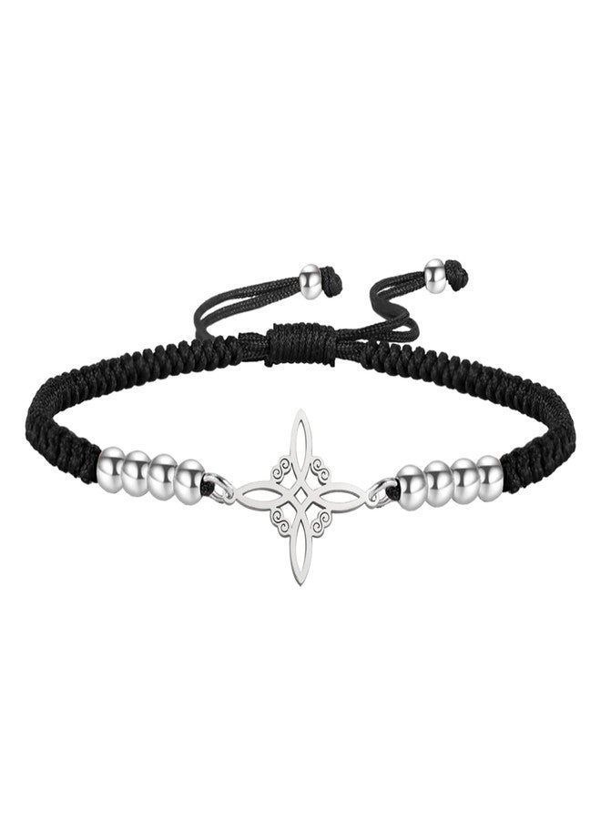 EUEAVAN Adjustable Witch Knot Bracelet Irish Trinity Celtic Knot Bracelet Handmade Braided Rope Lucky Red String Bracelet Beaded Triquetra Wiccan Amulet Jewelry Irish Gift (black) - Image 1