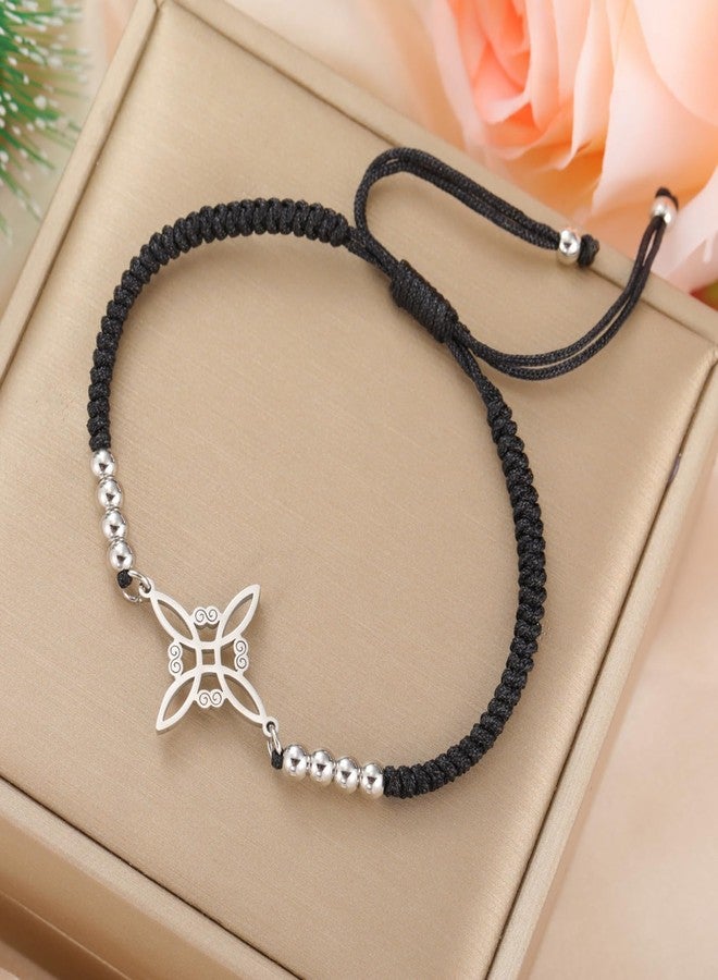 EUEAVAN Adjustable Witch Knot Bracelet Irish Trinity Celtic Knot Bracelet Handmade Braided Rope Lucky Red String Bracelet Beaded Triquetra Wiccan Amulet Jewelry Irish Gift (black) - Image 3