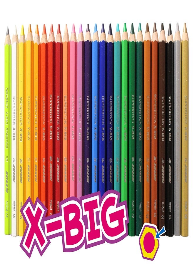 Jolly X-Big Jumbo Colored Pencils Perfect for Special Needs Art Therapy and Early Learners; 24 Multicolor Pencils With 6 Neon Highlighter Pencils; Set of 30 - Image 1