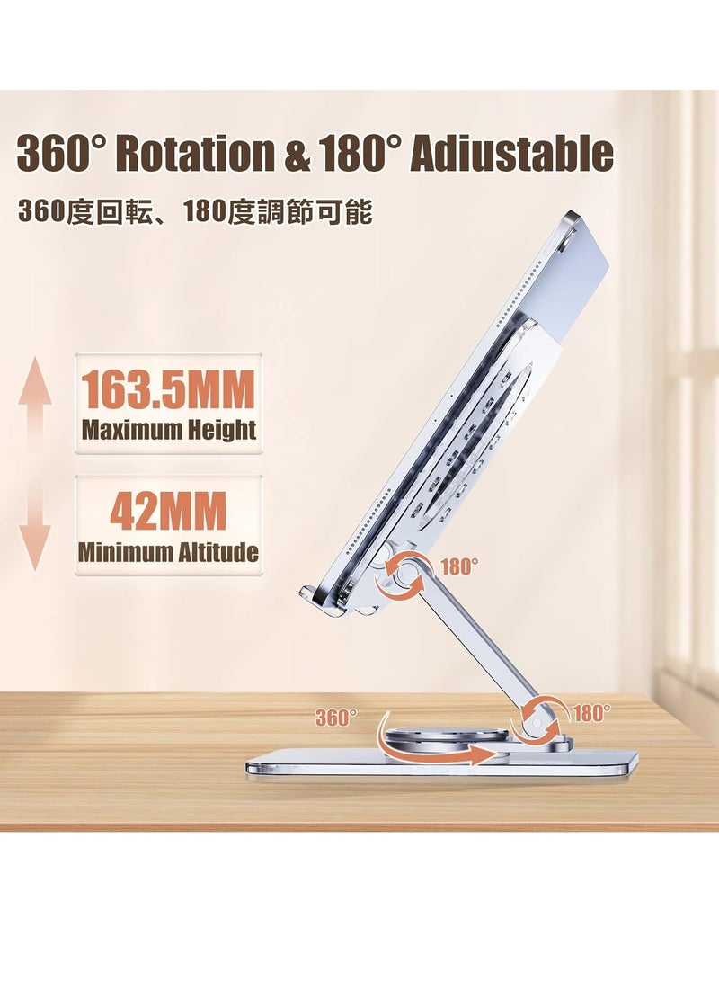 SHOPI Tablet Stand Holder 360° Rotating Angle Adjustable Aluminum Alloy Foldable Tablet Mobile Bracket for Desktop Silver - Image 3
