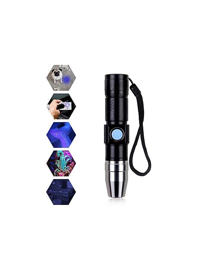 PROMASS promass UV Flashlight USB Rechargeable for Pet Urine,365nm Black Light Mini Torch Flash Light 3Modes (Black)  - Image 2