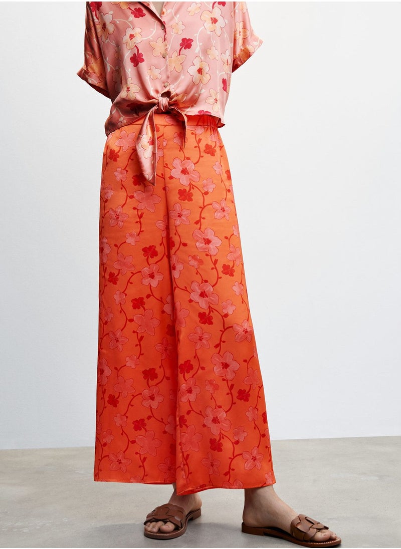 MANGO - Floral Print Wide Leg Pants - Image 1
