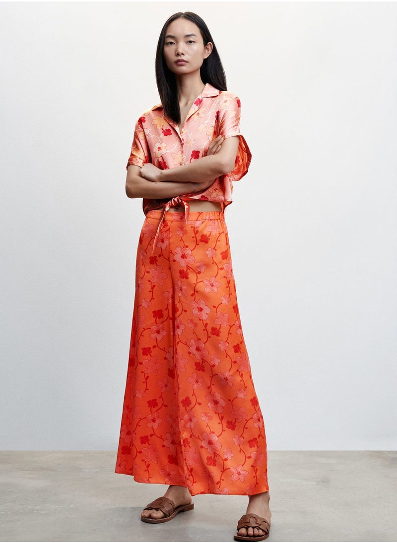 MANGO - Floral Print Wide Leg Pants - Image 1