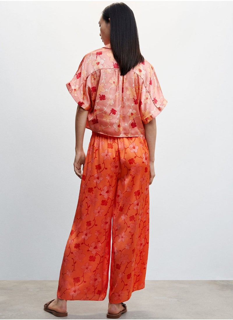 MANGO - Floral Print Wide Leg Pants - Image 1