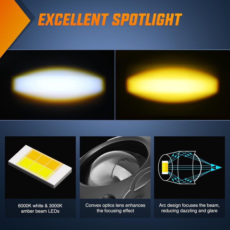 Nilight Motorcycle Driving Lights 1.7 inch White Amber Spot Beam Fog Light LED Pods IP67 Waterproof Auxiliary Offroad Lighting for Motorbike Dirt Bike e-Bike Scooter Snowmobile ATV UTV SUV Truck - Image 4