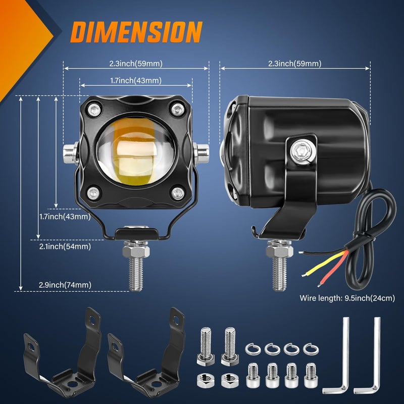 Nilight Motorcycle Driving Lights 1.7 inch White Amber Spot Beam Fog Light LED Pods IP67 Waterproof Auxiliary Offroad Lighting for Motorbike Dirt Bike e-Bike Scooter Snowmobile ATV UTV SUV Truck - Image 2