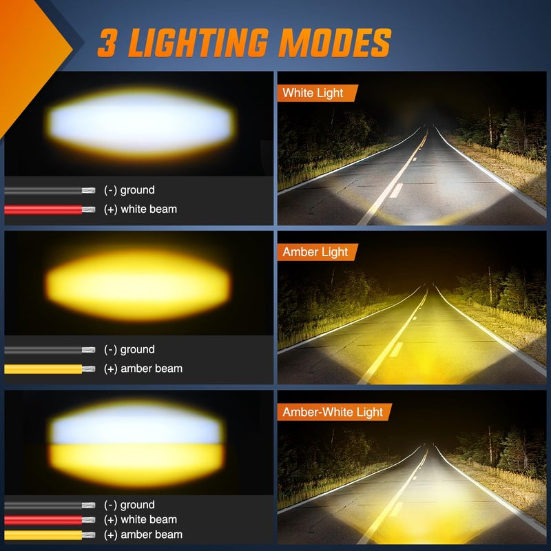 Nilight Motorcycle Driving Lights 1.7 inch White Amber Spot Beam Fog Light LED Pods IP67 Waterproof Auxiliary Offroad Lighting for Motorbike Dirt Bike e-Bike Scooter Snowmobile ATV UTV SUV Truck - Image 3
