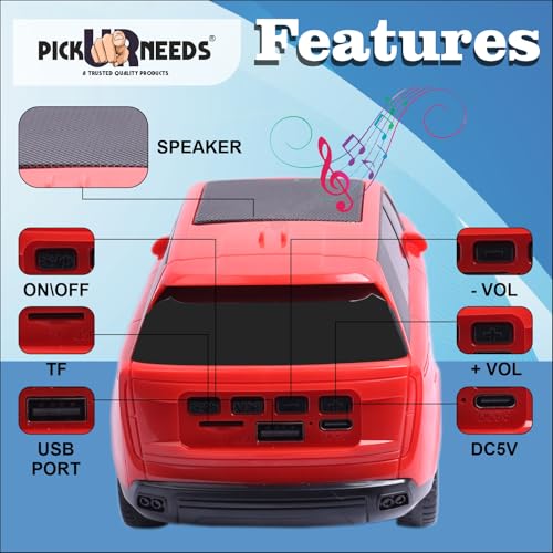 Pick Ur Needs Car Design Wireless Speaker USB/TF Card/FM Support RGB Light 1200mAh Battery 10 W Car Toy Design Bluetooth Speaker (Red) - Image 2