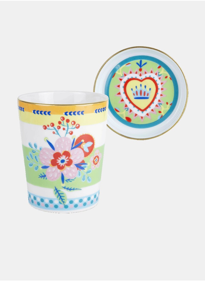 Baci milano - Cup With Lid/Saucer D 9 cm, H 12 cm Porcelain Mamma Mia Flower - Image 1
