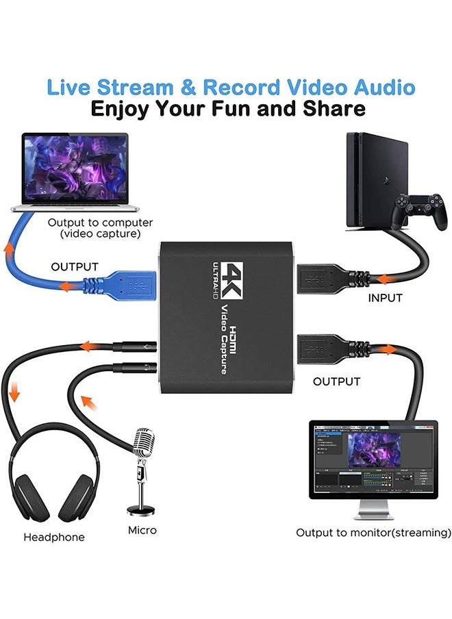 Garlo - Capture Card, Audio Video Capture Card with Microphone 4K HDMI Loop-Out, 1080p 60fps Video Recorder for Gaming/Live Streaming/Video Conference, Works for Nintendo Switch/PS4/OBS/Camera/PC - Image 1