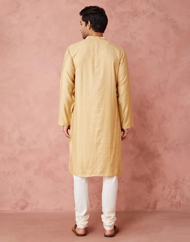 Fabindia Beige Viscose Blend Checks Long Kurta