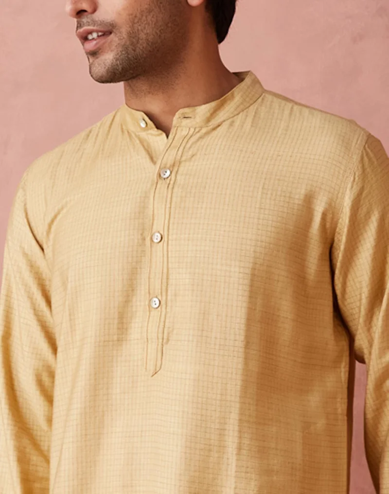 Fabindia Beige Viscose Blend Checks Long Kurta