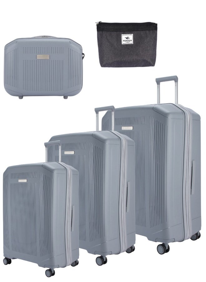 Sonada Unbreakable Luggage Unisex ,Double Zipper ,Expandable, TSA Lock With 4 Double Silent Wheels Set of 4( Grey) 