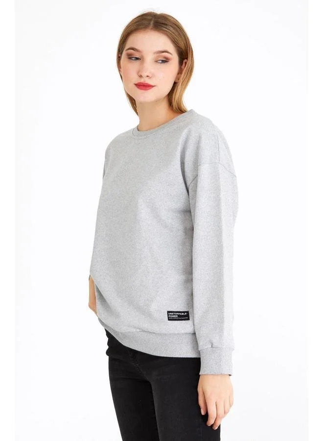 Mmetalic  Women's Grey Basic Crew Neck Sweatshirt for Women | Best Price UAE