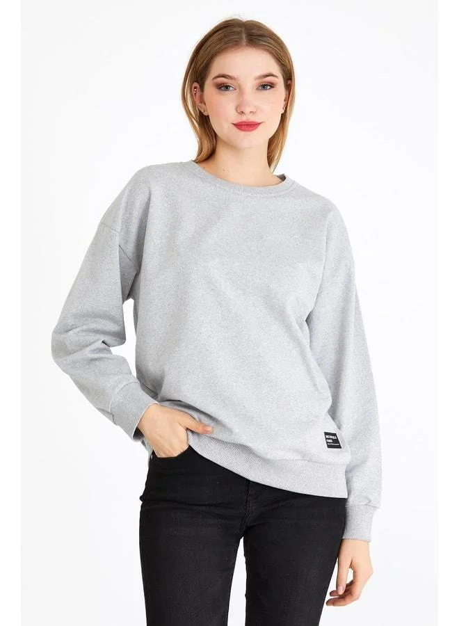 Mmetalic Women's Grey Basic Crew Neck Sweatshirt