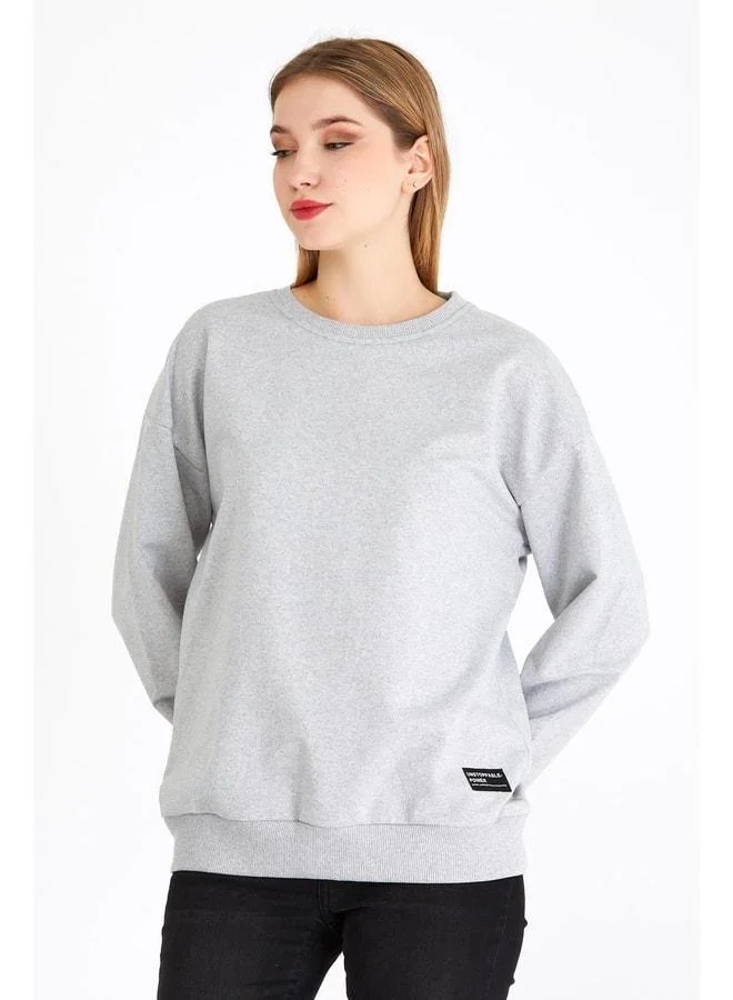 Mmetalic Women's Grey Basic Crew Neck Sweatshirt