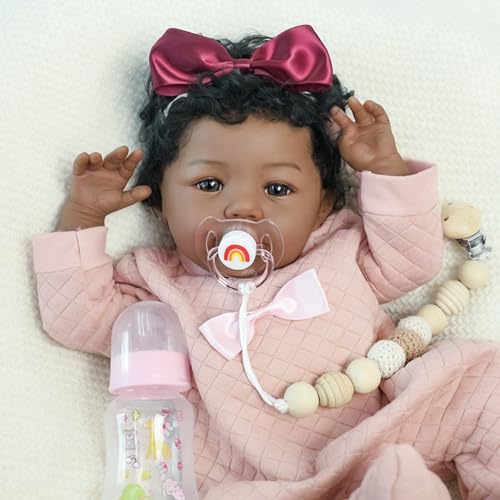 KSBD Realistic Reborn Baby Doll Black Girl 18 Inch Lifelike African American Newborn Real Life Handmade Soft Body with Accessories Gift Set for Kids 3 - Image 5