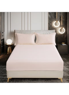 Donetella Bedding Fitted Sheet 3-Pcs Super King Size Solid Bed Sheet Set Fits(200x200CM) With Pillowcases And 35 CM Extra Deep Brushed Microfiber Bed Sheet,French Oak  - Image 1