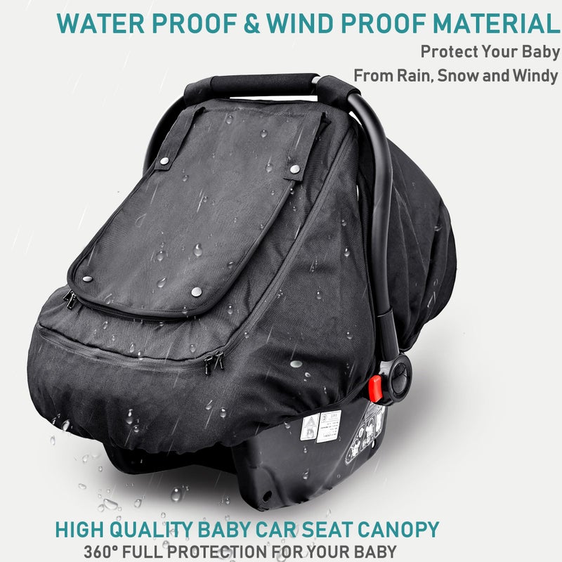 YVMVDV Waterproof Baby Car Seat Coverï¼ŒYVMVDV Patented Cold Weather Carseat Cover for Babies,Infant Car Seat Cover Canopy for Boy Girls,Windproof Car Seat Canopy, Keeps Babies Warm and Cozy Black - Image 2