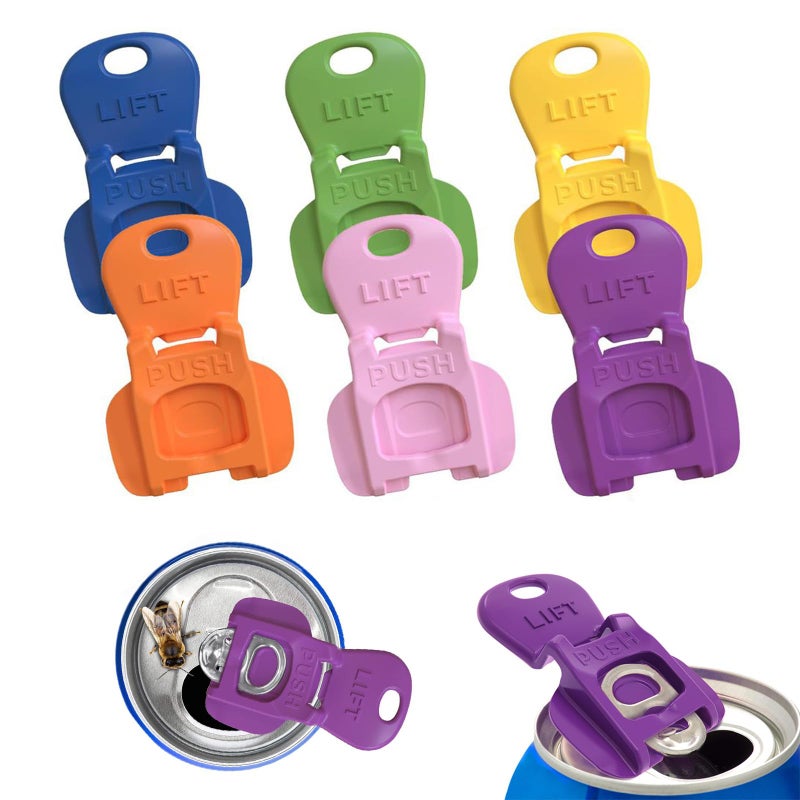 kookkit 6PCS Colorful Can Tab Openers & Leak-Proof Drink Covers â€“ One-Hand Soda Can Opener and Reusable Protector Caps for Coke, Beer, Soda, and Aluminum Cans - Image 1