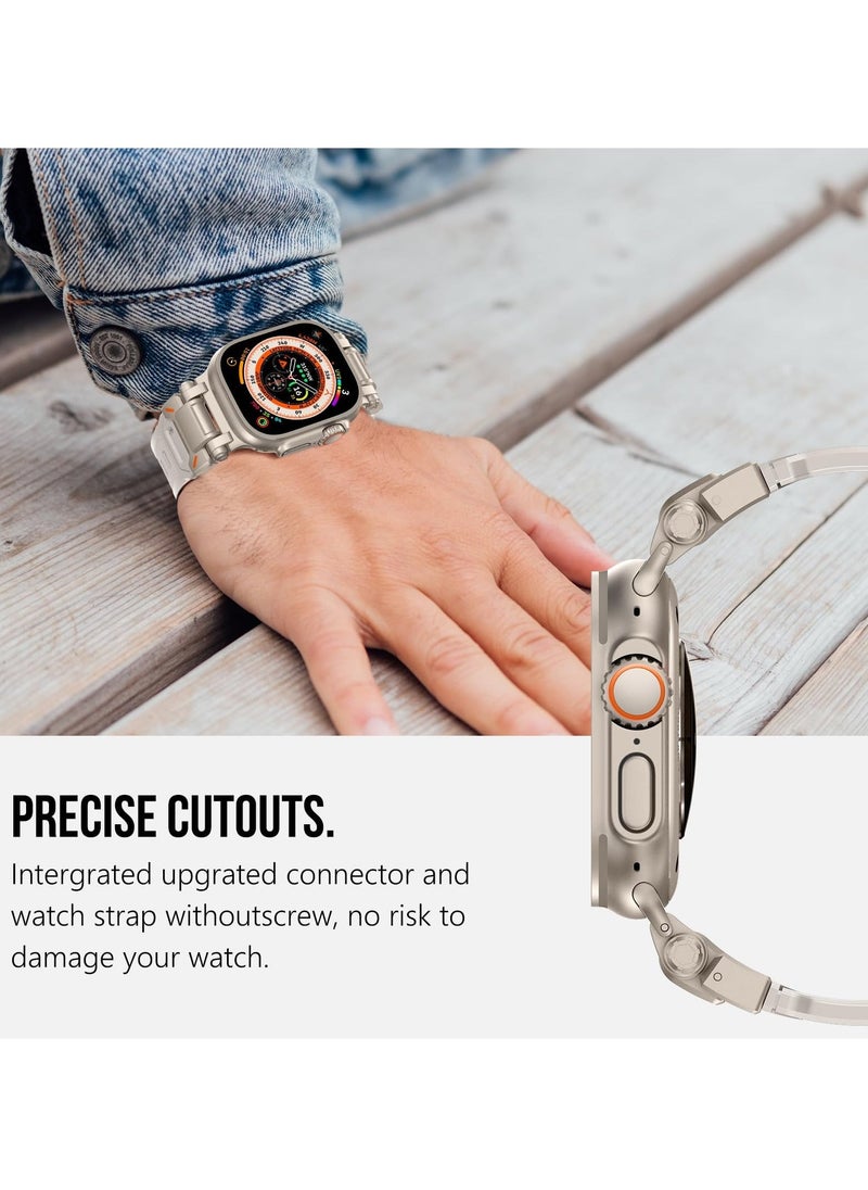 Watch Strap for Apple Watch Ultra 2 49mm, Compatible with Series 9/8/SE2/7/6/SE/5/4/3/2/1, 45mm/44mm/42mm, Durable Metal Connector, Rugged TPU Sport Replacement Band, Starlight - Image 5